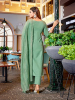 Dazzling Green Color Cotton  Fabric Casual Suit