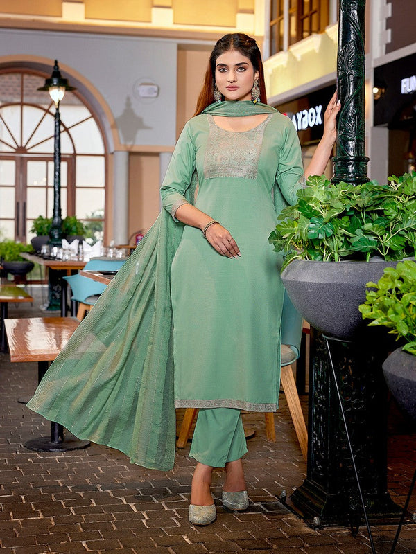 Dazzling Green Color Cotton  Fabric Casual Suit