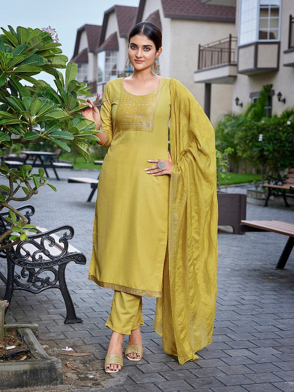 Dazzling Mustard Color Cotton  Fabric Casual Suit