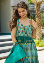 Striking Turquoise Color Silk Fabric Gown with Dupatta