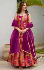 Striking Multi Color Silk Fabric Gown with Dupatta