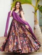 Striking Purple Color Silk Fabric Gown with Dupatta