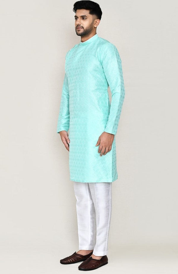 Amazing Aqua Color Jacquard Silk Fabric Kurta Pajama