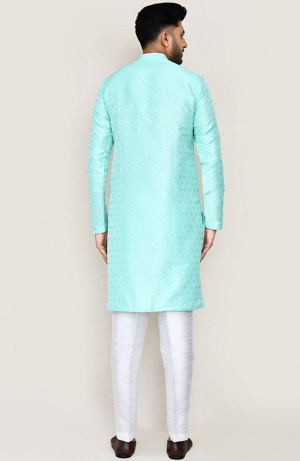 Amazing Aqua Color Jacquard Silk Fabric Kurta Pajama