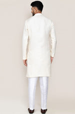 Amazing Cream Color Jacquard Silk Fabric Kurta Pajama