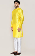 Amazing Yellow Color Jacquard Silk Fabric Kurta Pajama
