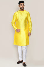 Amazing Yellow Color Jacquard Silk Fabric Kurta Pajama