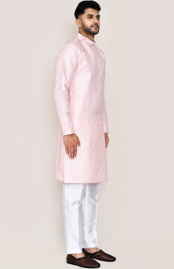 Amazing Pink Color Jacquard Silk Fabric Kurta Pajama