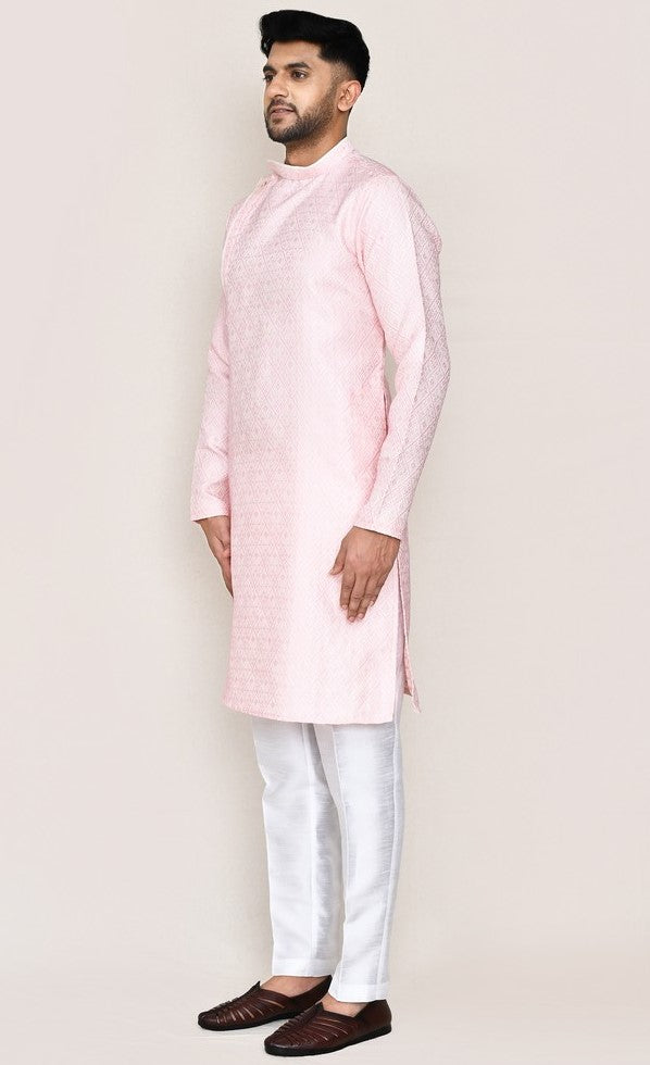Amazing Pink Color Jacquard Silk Fabric Kurta Pajama
