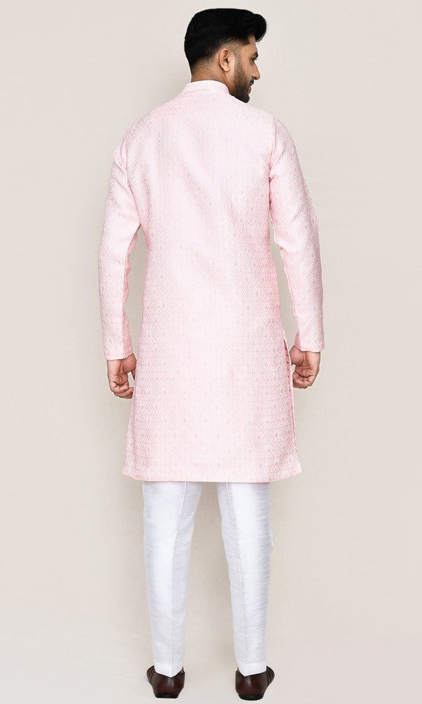Amazing Pink Color Jacquard Silk Fabric Kurta Pajama