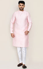 Amazing Pink Color Jacquard Silk Fabric Kurta Pajama