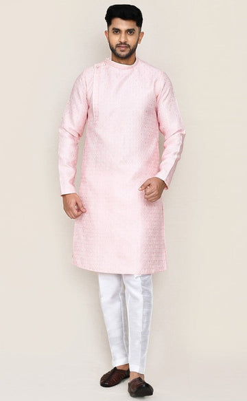 Amazing Pink Color Jacquard Silk Fabric Kurta Pajama