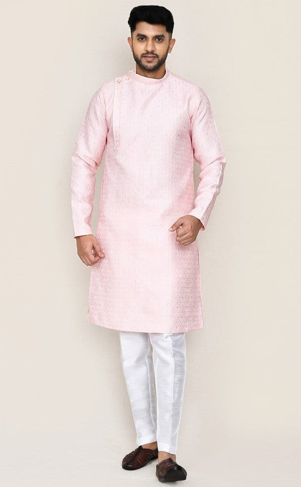 Amazing Pink Color Jacquard Silk Fabric Kurta Pajama