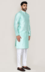 Amazing Aqua Color Jacquard Silk Fabric Kurta Pajama
