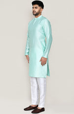 Amazing Aqua Color Jacquard Silk Fabric Kurta Pajama