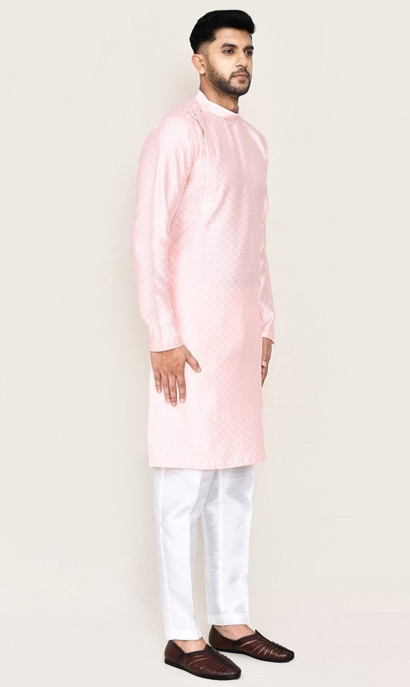 Amazing Pink Color Jacquard Silk Fabric Kurta Pajama