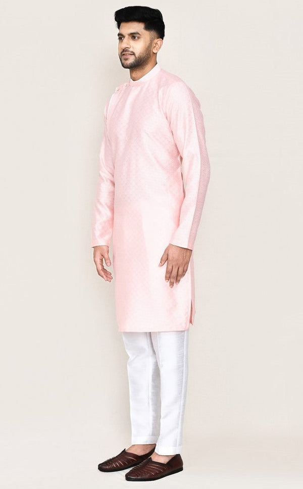 Amazing Pink Color Jacquard Silk Fabric Kurta Pajama