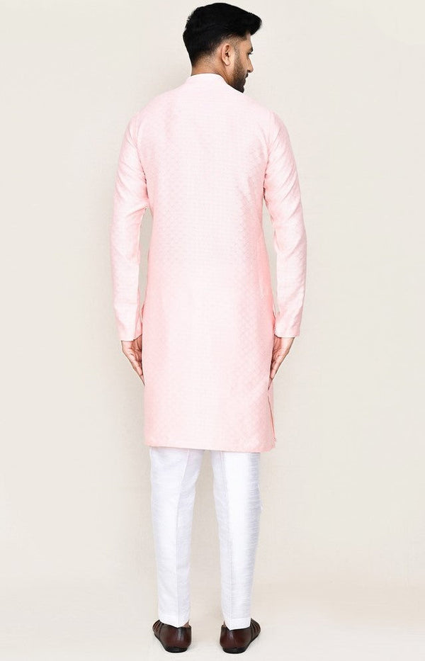 Amazing Pink Color Jacquard Silk Fabric Kurta Pajama