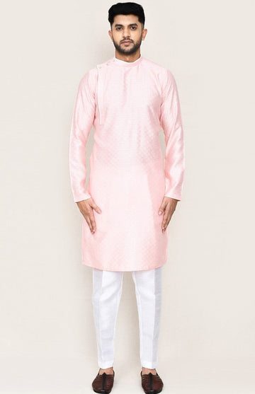 Amazing Pink Color Jacquard Silk Fabric Kurta Pajama