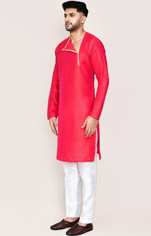 Amazing Pink Color Art Silk Fabric Kurta Pajama