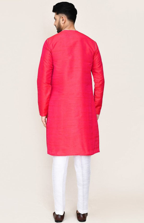 Amazing Pink Color Art Silk Fabric Kurta Pajama