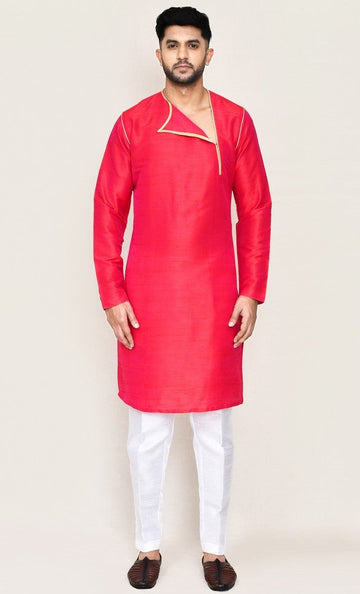 Amazing Pink Color Art Silk Fabric Kurta Pajama