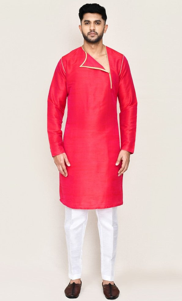 Amazing Pink Color Art Silk Fabric Kurta Pajama