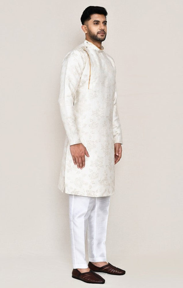 Amazing Cream Color Jacquard Fabric Kurta Pajama