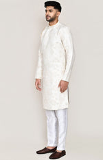Amazing Cream Color Jacquard Fabric Kurta Pajama