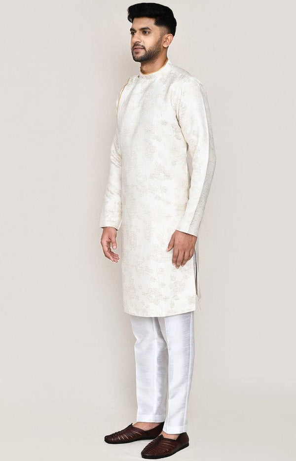 Amazing Cream Color Jacquard Fabric Kurta Pajama
