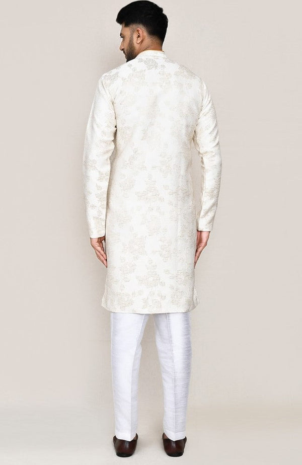 Amazing Cream Color Jacquard Fabric Kurta Pajama