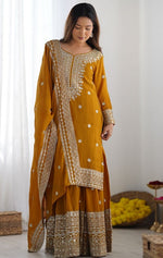 Dazzling Mustard Color Silk  Fabric Plazzo Suit