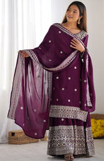 Dazzling Wine Color Silk  Fabric Plazzo Suit