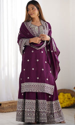 Dazzling Wine Color Silk  Fabric Plazzo Suit