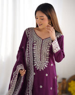Dazzling Wine Color Silk  Fabric Plazzo Suit