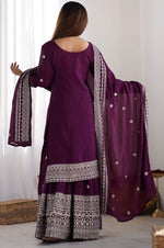 Dazzling Wine Color Silk  Fabric Plazzo Suit