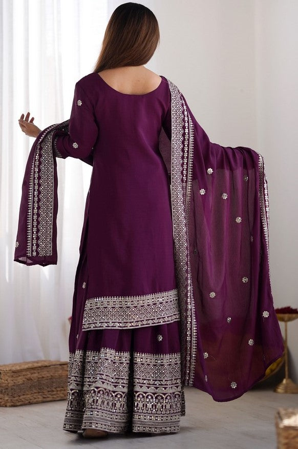 Dazzling Wine Color Silk  Fabric Plazzo Suit