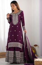 Dazzling Wine Color Silk  Fabric Plazzo Suit