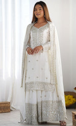Dazzling White Color Silk  Fabric Plazzo Suit