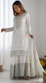 Dazzling White Color Silk  Fabric Plazzo Suit