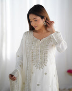 Dazzling White Color Silk  Fabric Plazzo Suit