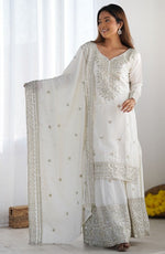 Dazzling White Color Silk  Fabric Plazzo Suit
