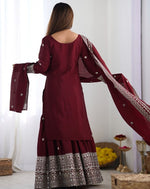 Dazzling Maroon Color Silk  Fabric Plazzo Suit