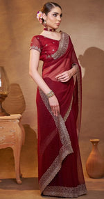 Elegant Maroon Color Chiffon Fabric Partywear Saree