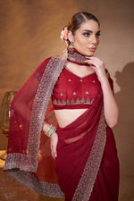 Elegant Maroon Color Chiffon Fabric Partywear Saree