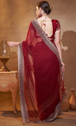 Elegant Maroon Color Chiffon Fabric Partywear Saree