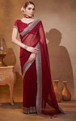 Elegant Maroon Color Chiffon Fabric Partywear Saree