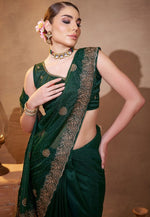 Elegant Green Color Organza Fabric Partywear Saree