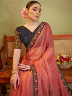 Elegant Peach Color Chiffon Fabric Partywear Saree