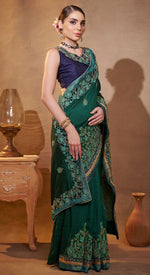 Elegant Green Color Vichitra  Fabric Partywear Saree